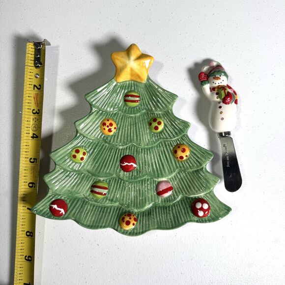 Fitz And Floyd Snowflake & Jake Christmas Tree Snack Plate with Spreader holiday - Picture 5 of 9